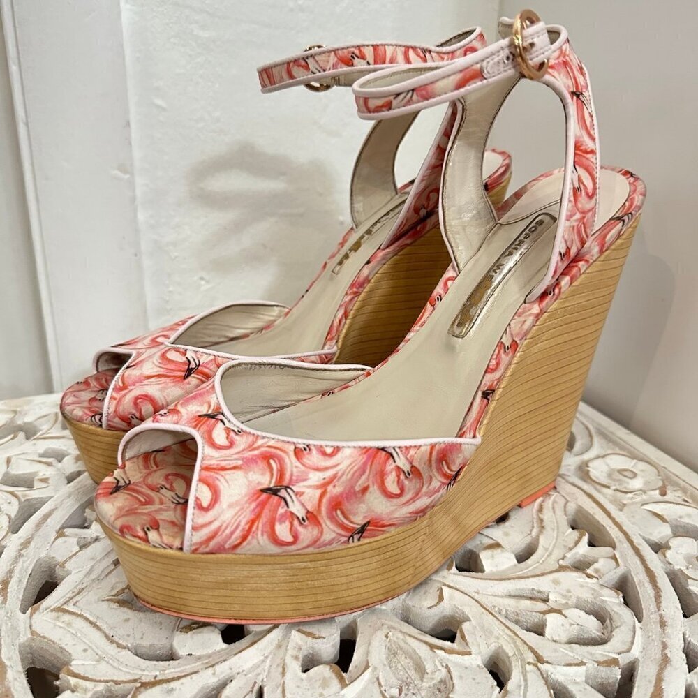 Sophia Webster flamingo wood wedges 40